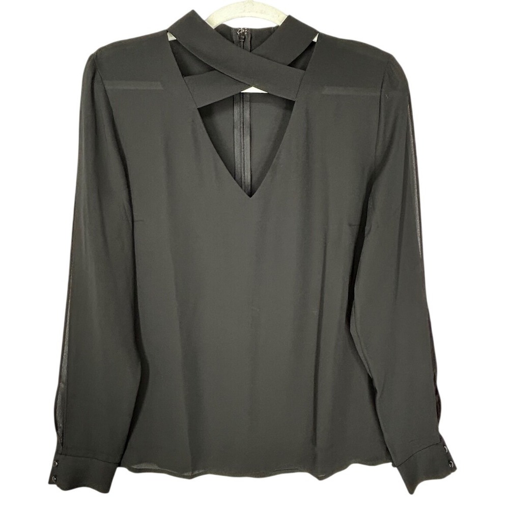 Bold Elements Black Long Split Sleeve Blouse Zip Back‎ X Front Women's L NWT